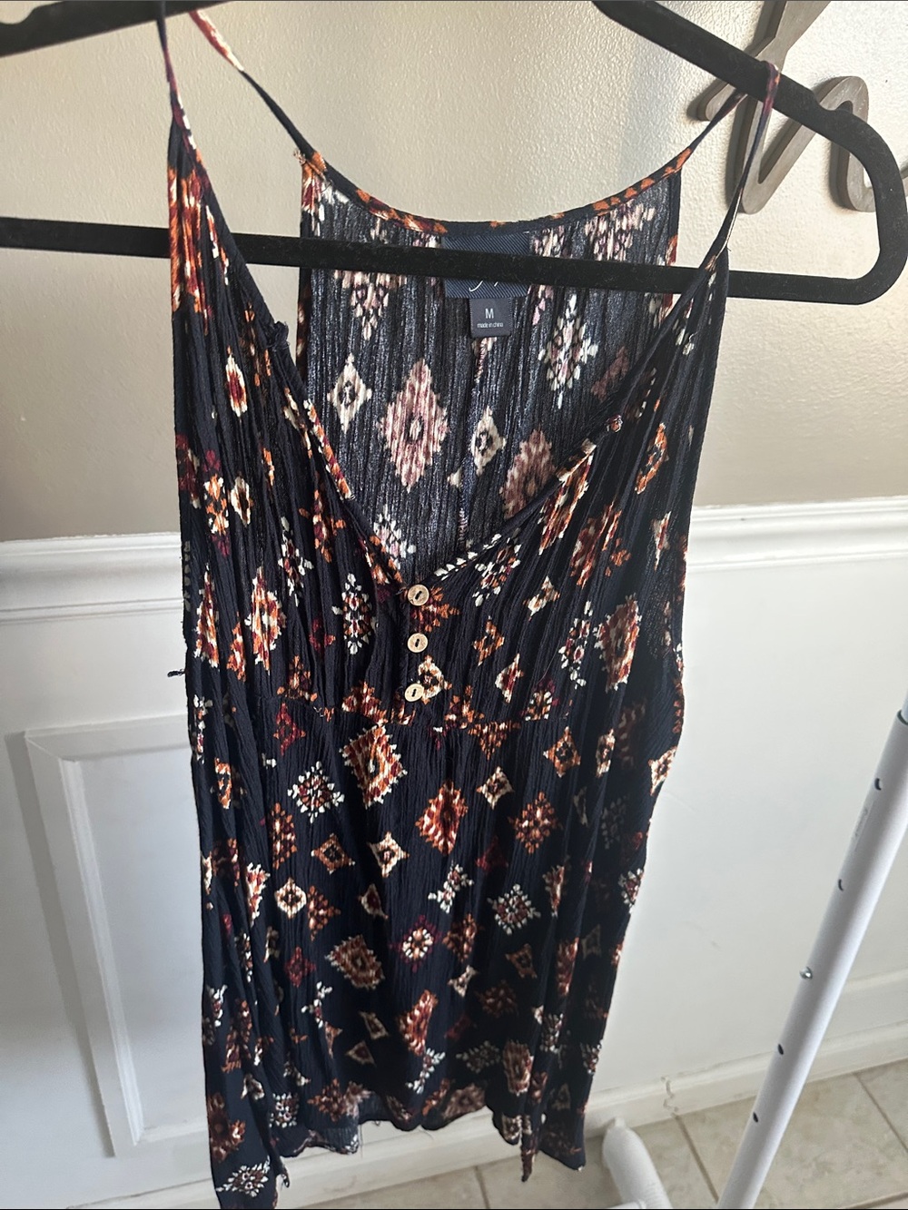 Daytrip Black Printed Spaghetti Strap Mini Dress with Brown & Cream Accents